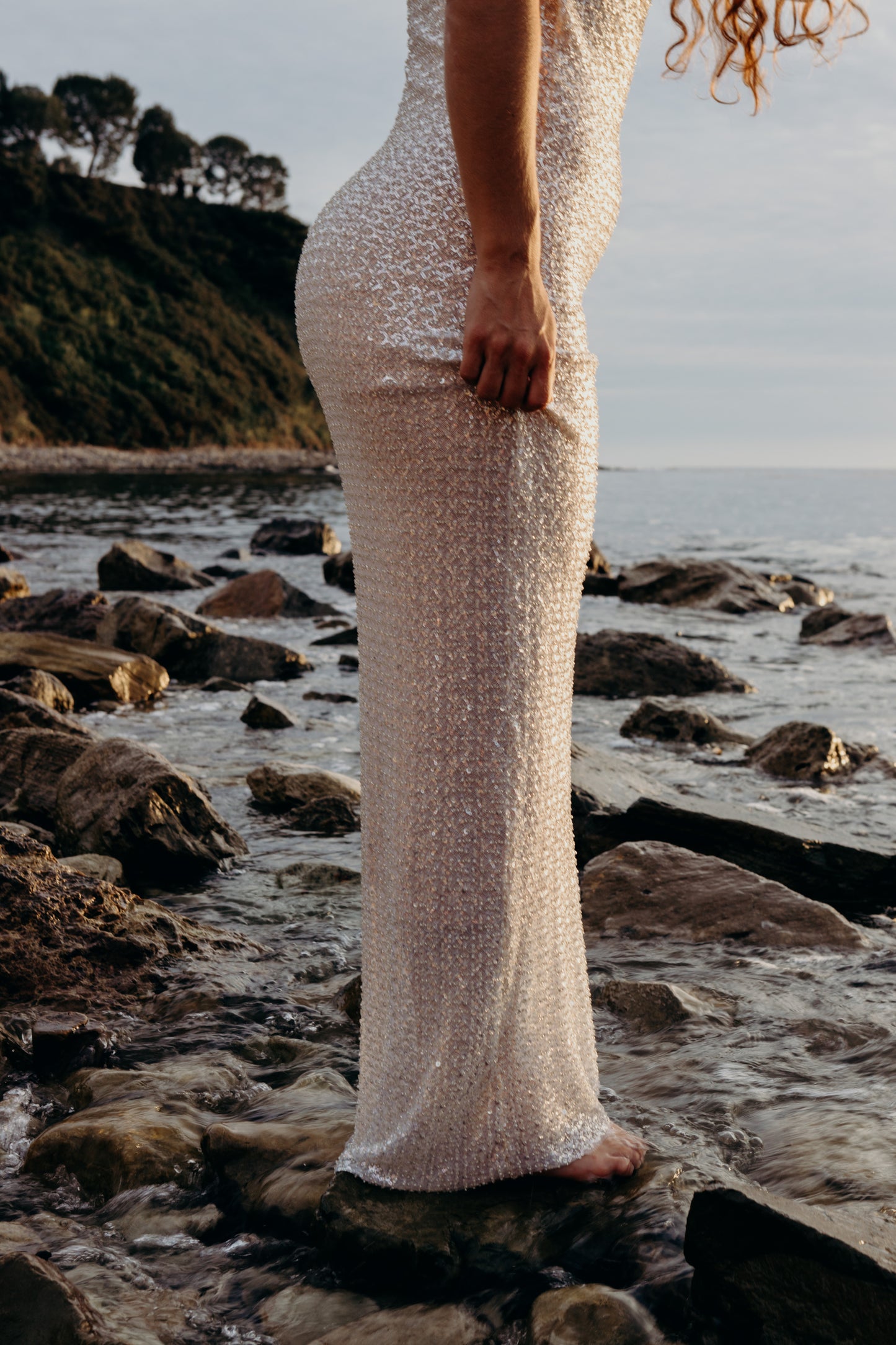 Moonlit Waves Beaded Backless Gown