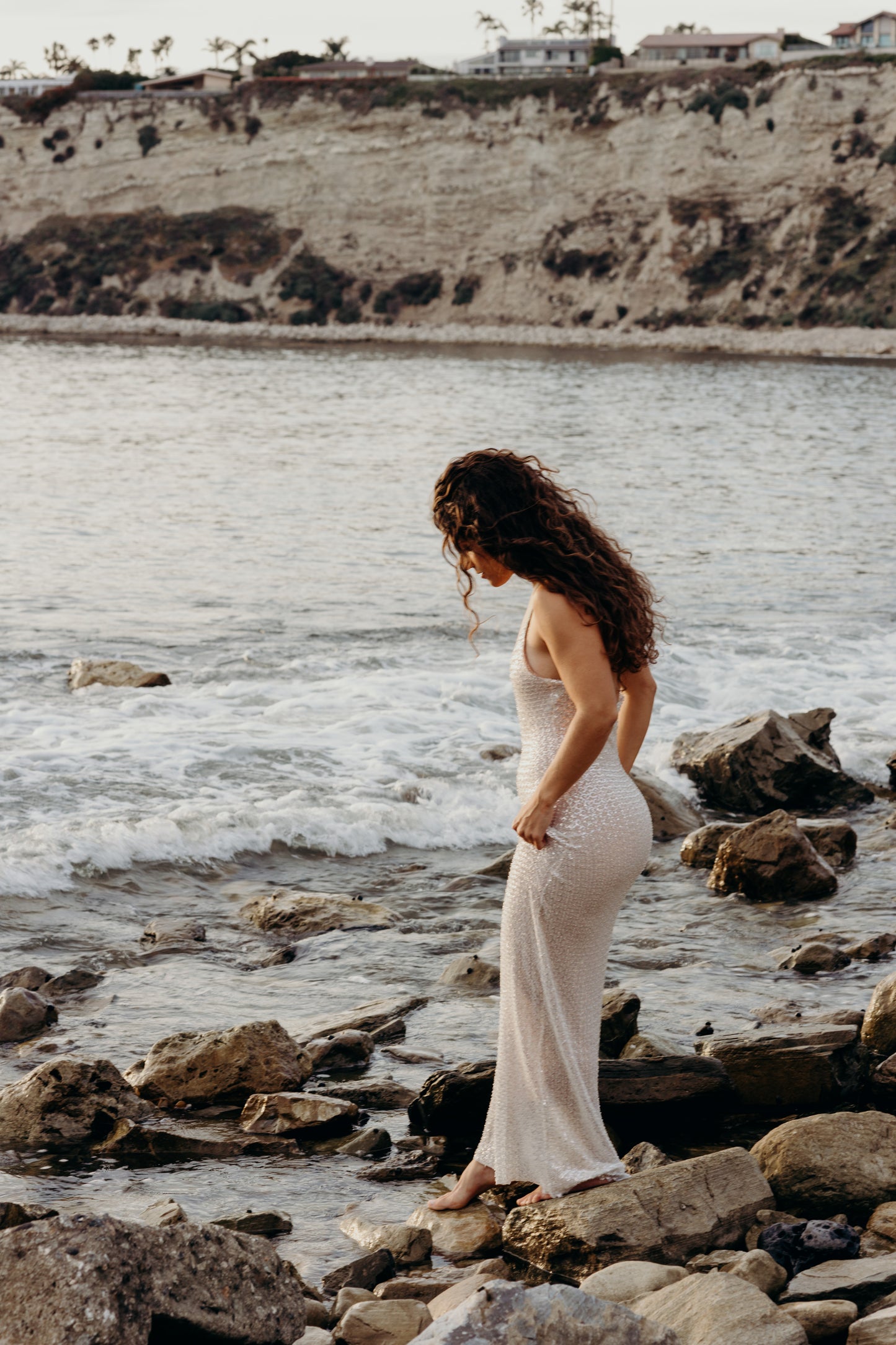Moonlit Waves Beaded Backless Gown